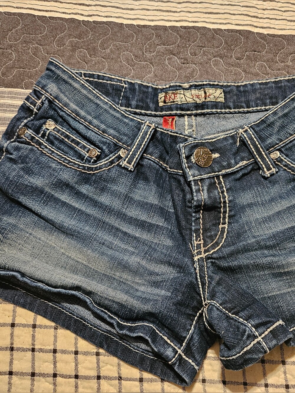 BKE Dark Blue Denim Shorts with White Stitching